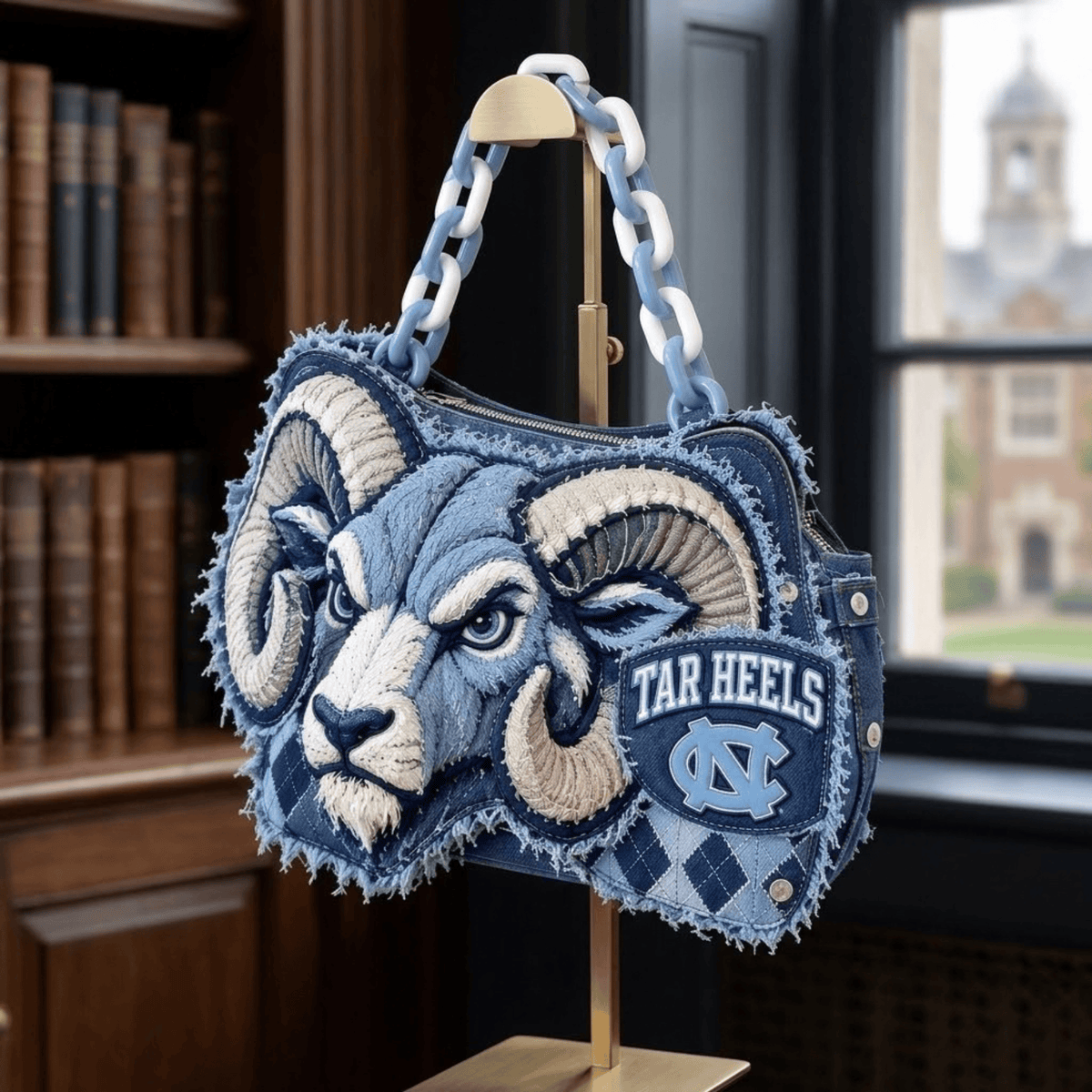 UNC Sculptural Embroidered Denim Handbag NTKO