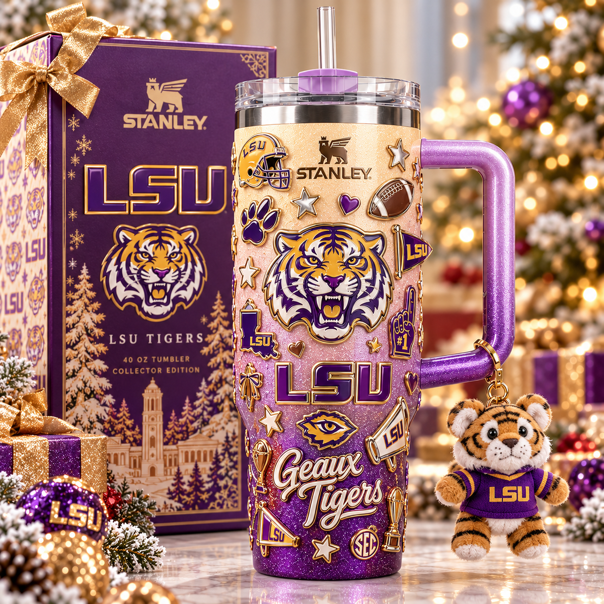LSU 40oz 3D Embossed Glitter Tumbler Collector Edition TTNL