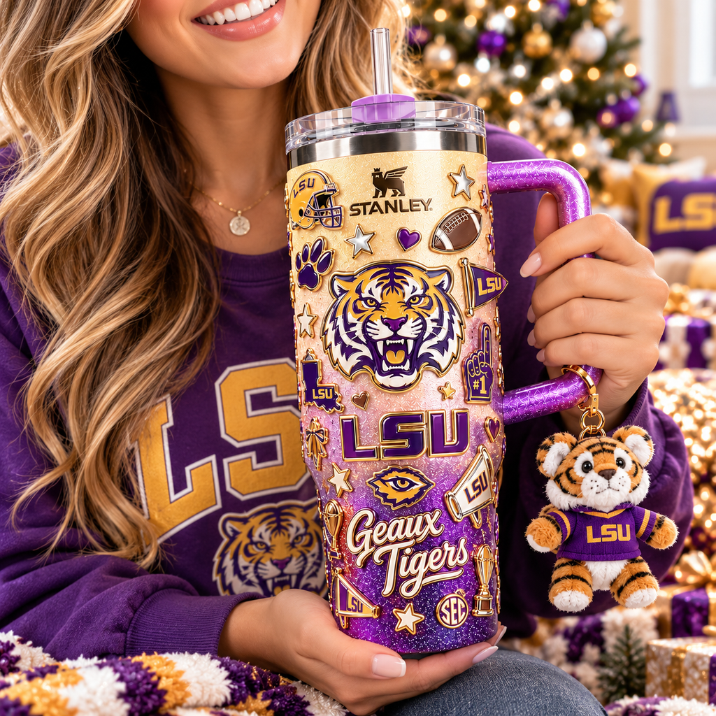 LSU 40oz 3D Embossed Glitter Tumbler Collector Edition TTNL